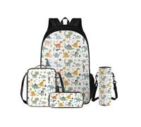 COEQINE Zaino pre-scuola per ragazzi 4-6 dinosauro con portapranzo Cool 4 pezzi borsa per bambini età 3-4 ragazzi scuola prescolare set per ragazzi portabottiglie da viaggio per bici campeggio,