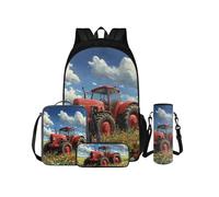 COEQINE Zaino rosso trattore per ragazzi 4-6 scuola media 6-8 bambini Bookbag bottiglia d'acqua e lunch box set ragazzi grande capacità margherita floreale borsa da scuola set per ragazzi 8-12 zaino