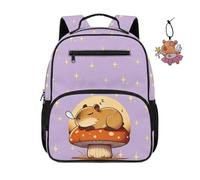 COEQINE Zaino scolastico per bambine e ragazze, borsa per libri scolastici per bambini, borsa per pannolini con portachiavi, 34,2 cm, Fungo Capibara Viola