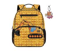COEQINE Zaino scolastico per bambine e ragazze, borsa per libri scolastici per bambini, borsa per pannolini con portachiavi, 34,2 cm, Escavatore Giallo Auto