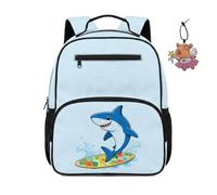 COEQINE Zaino scolastico per bambine e ragazze, borsa per libri scolastici per bambini, borsa per pannolini con portachiavi, 34,2 cm, Surf con gli squali