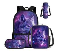COEQINE Zaino scolastico per ragazze, 4 pezzi, zaino per ragazze con portapranzo, astuccio per matite, set per adolescenti, scuola media, borsa per laptop, Galassia Viola Lu, M, Casual