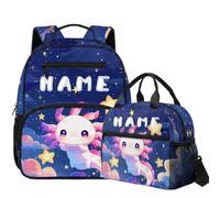 COEQINE Zaino scolastico per ragazze con scatola per il pranzo asilo personalizzato borsa per la scuola elementare prescolare borsa per pannolini, Axolotl Cielo Stellato Blu Scuro, M, Designer