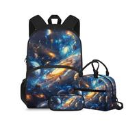 COEQINE Zaino spaziale blu per ragazzi 6-8 con tracolla per il pranzo alla moda per bambini borsa per libri per ragazzi scuola elementare con motivo pianeta set di matite per bambini borsa per la