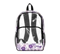 COEQINE Zaino trasparente da 17 pollici per ragazzi 8-12 anni borsa per libri scolastici resistente per bambini vedere attraverso lo zaino per eventi allo stadio, Viola floreale.