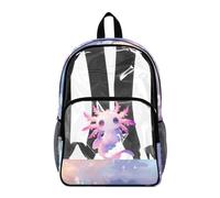 COEQINE Zaino trasparente da 17 pollici per ragazzi 8-12 anni borsa per libri scolastici resistente per bambini vedere attraverso lo zaino per eventi allo stadio, Axolotl Pastel Viola Chiaro