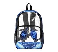 COEQINE Zaino trasparente da 17 pollici per ragazzi 8-12 anni borsa per libri scolastici resistente per bambini vedere attraverso lo zaino per eventi allo stadio, Tartaruga Marina Blu