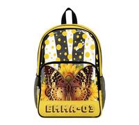 COEQINE Zaino trasparente per ragazze, resistente, per la scuola, per bambini, con nome, 43,5 x 36 x 18 cm, Nome del Custome Giallo Girasole Farfalla