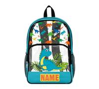 COEQINE Zaino trasparente per ragazzi resistente cartone animato scuola libro borsa bambini PVC trasparente Back Pack,43x36x18 cm, Dino verde sul nome della custodia color foglia di tè