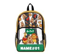 COEQINE Zaino trasparente per ragazzi resistente cartone animato scuola libro borsa bambini PVC trasparente Back Pack,43x36x18 cm, Capybara Giraffa Leone Matematica Animali Giallo
