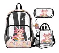 COEQINE Zaino trasparente resistente per la scuola per bambini ragazzi Bookbag per bambini scuola trasparente comodo da indossare tutto il giorno, Axolotl Gelato Rosa