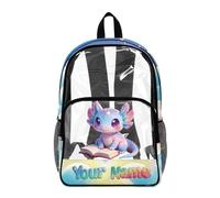 COEQINE Zaino trasparente resistente per la scuola per bambini ragazzi Bookbag per bambini scuola trasparente comodo da indossare tutto il giorno, Lettura Axolotl sul nome del Custome Azzurro