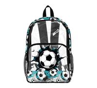 COEQINE Zaino trasparente resistente per la scuola per bambini ragazzi Bookbag per bambini scuola trasparente comodo da indossare tutto il giorno, Pallone da calcio su nero