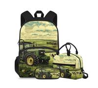 COEQINE Zaino trattore verde per ragazzi dai 4 ai 6 anni, borsa per libri per bambini in età prescolare primaria con scatola per il pranzo, confezione da 3 sacchetti per la scuola per ragazzi dai 4 ai