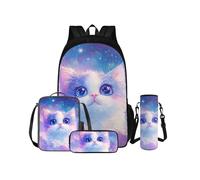 COEQINE Zaino viola con gatto per la scuola per ragazze 9-12 anni zaini per ragazze di età compresa tra 6 e 8 anni con bottiglia d'acqua grande capacità carino zaino da scuola set per ragazze 9 borse