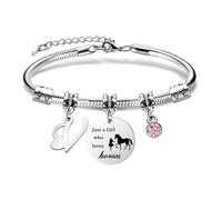 COEROW Braccialetto con 26 lettere iniziali "Just A Girls Who Loves Horse Horse", per donne e ragazze, 16.5 centimeters, Acciaio inossidabile