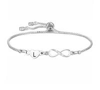 COEROW Braccialetto con ciondolo a forma di cuore con lettere dell'alfabeto infinito, colore argento, regalo per ragazze, compleanno, Natale, anniversario, laurea, infinito braccialetti di cristallo