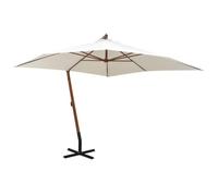 Coespram Ombrellone a sospensione con palo, 350 x 290 cm, in legno massiccio di abete e bambù, con base a croce in acciaio, per giardino, terrazza ed esterni