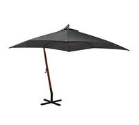 Coespram Ombrellone a sospensione con palo, 350 x 290 cm, in legno massiccio di abete e bambù, con base a croce in acciaio, per giardino, terrazza ed esterni