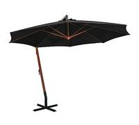 Coespram Ombrellone a sospensione con palo, 350 x 290 cm, in legno massiccio di abete e bambù, con base a croce in acciaio, per giardino, terrazza ed esterni