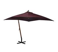 Coespram Ombrellone a sospensione con palo, 350 x 290 cm, in legno massiccio di abete e bambù, con base a croce in acciaio, per giardino, terrazza ed esterni