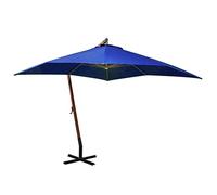 Coespram Ombrellone a sospensione con palo, 350 x 290 cm, in legno massiccio di abete e bambù, con base a croce in acciaio, per giardino, terrazza ed esterni