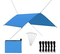 Coespram Outdoor Tarp 3 x 2 m, blu, versatile telo da campeggio e tenda parasole per amaca e giardino, tessuto leggero in poliestere con 6 picchetti e 6 tiranti