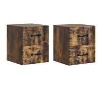 Coespram Set di 2 comodini da parete in legno di quercia, con 4 cassetti | I comodini sospesi compatti per camera da letto offrono un pratico spazio per piccoli spazi e pareti moderne.