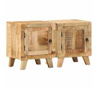 Coespram Set di 2 comodini in legno massiccio di mango, 40 x 32 x 46 cm | Elegante spazio per la camera da letto: scomparto opaco con porta in legno, gambe stabili e venature naturali personalizzate.