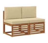 Coespram Set di 2 divani centrali per esterni, in legno massiccio di acacia | Espansione modulare per terrazze e balconi in vero legno resistente alle intemperie con comodi cuscini di colore beige.