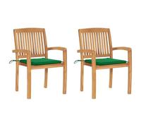 Coespram Set di 2 sedie da giardino in legno massello teak con cuscini | Le sedie impilabili da balcone in legno di teak massiccio con morbide imbottiture offrono un comodo comfort di seduta per