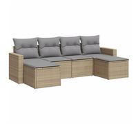 Coespram Set di 6 divani da giardino con cuscini, in polyrattan beige | Set modulare per terrazza ed esterno con vano portaoggetti integrato sotto le sedute e morbidi cuscini.
