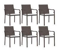 Coespram Set di 6 sedie da giardino marrone in polyrattan con cuscino | Eleganti sedie da terrazza in rattan sintetico con comodo cuscino da seduta e braccioli a forma di G, per balcone e esterni.