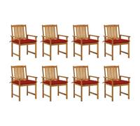 Coespram Set di 8 sedie da giardino con cuscini rossi, in legno massiccio | Completa il tuo patio con legno di acacia resistente alle intemperie, superficie oliata e cuscini spessi 7 cm.