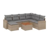 Coespram Set di divani da giardino da 8 pezzi con tavolo in legno di acacia | Set di mobili modulari flessibili per terrazze e giardini con robusto rattan PE e cuscini color crema.