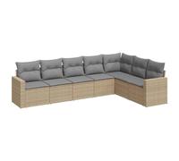Coespram Set di mobili da giardino in polyrattan, 7 pezzi, beige | Divano angolare modulare con sacco portaoggetti e morbido cuscino per le ore piacevoli in giardino o sulla terrazza.