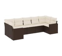 Coespram Set di mobili da giardino in polyrattan, 7 pezzi, marrone, con | Set modulare in rattan per terrazza e giardino, con pratico vano portaoggetti sotto le sedute e cuscini luminosi.