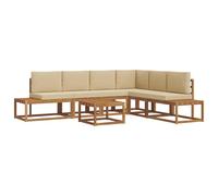 Coespram Set divano da esterno in legno di acacia, 7 pezzi, con cuscino | Set di mobili da giardino modulare in puro legno di acacia con morbidi cuscini per terrazza, balcone e cortile.