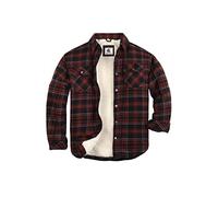 Coevals Club Sherpa - Camicia da uomo in flanella, a maniche lunghe, con bottoni a pressione, in cotone, con cappuccio, N #6 Russet Marrone/Nero, L