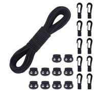 COEWUR 20 M Corda Elastica 5mm Tenditore Elastico Nero Elastico in Gomma Corde Elastiche con 10 Fermacorda a Molla 10 Gancio in Plastica per Teloni Tende Trasporto Lacci Zaino