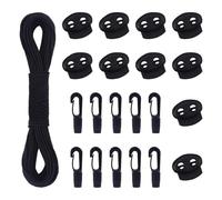 COEWUR 30 M Corda Elastica 3mm Tenditore Elastico Nero Elastico in Gomma Corde Elastiche con 10 Fermacorda a Molla 10 Gancio in Plastica per Teloni Tende Trasporto Lacci Zaino