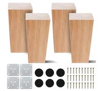 COEWUR 4 Pezzi 10 cm Gambe per Mobili in Legno Piedini per Mobili in Legno Massello Quadrate Gambe di Ricambio per Mobilî Cabinet Divano Letto Tavolo con Piastra di Montaggio, Pad Antiscivolo e Viti