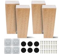 COEWUR 4 Pezzi 12 cm Gambe per Mobili in Legno Piedini per Mobili in Legno Massello Quadrate Gambe di Ricambio per Mobilî Cabinet Divano Letto Tavolo con Piastra di Montaggio, Pad Antiscivolo e Viti
