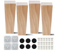 COEWUR 4 Pezzi 15 cm Gambe per Mobili in Legno Piedini per Mobili in Legno Massello Quadrate Gambe di Ricambio per Mobilî Cabinet Divano Letto Tavolo con Piastra di Montaggio, Pad Antiscivolo e Viti
