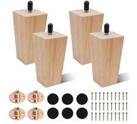 COEWUR 4 Pezzi Gambe per Mobili in Legno 10 cm Piedini per Mobili in Legno Massello Quadrate Gambé di Ricambio per Divano con Piastra di Montaggio Pad Antiscivolo Viti per Tavolo Letto Armadio Sedia