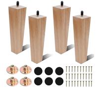 COEWUR 4 Pezzi Gambe per Mobili in Legno 20 cm Massello Quadrate | Piedini per Mobili in Legno Gambé di Ricambio per Divano con Piastra di Montaggio Pad Antiscivolo Viti per Letto Armadio