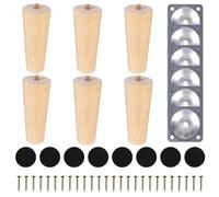 COEWUR 6 Pezzi Piedini per Mobili in Legno 10cm Massello Gambe per Mobili con Piastra di Montaggio Feltrini Viti Piedini per Letto Divano Armadio Poltrona