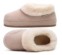 COFACE Delle Donne Casa Pantofole Memory Foam Caldo Foderato Micro Scamosciata Fuzzy House-Shoes per Donna Interno Esterno Camera da letto Comfy Faux Fur Collar Stivaletti Pantofole Beige 41