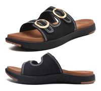 COFACE Sandali Donna Moda Comode Plantar Fascit Slides Ortopedici Estivi Leggeri Con Yoga Matt Aperta, Nero/Caqui 40.5