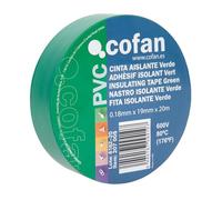 Cofan Nastro isolante 180 micrometri | Verde | Resistente alla tensione, al calore e a vari acidi e alcalini | 20m x 19mm